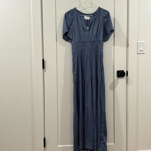 NWT Anthropologie, The Somerset Maxi Dress Silk Lumensilk Edition Slate Blue, XS